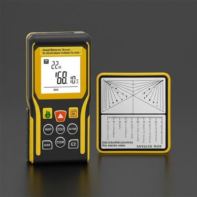 Handheld Laser Distance Meter Yellow Grey and Calibration Plate for Accurate Distance Calculation