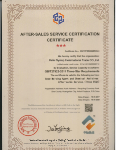 China HEFEI SYNTOP INTERNATIONAL TRADE CO.,LTD. Certification